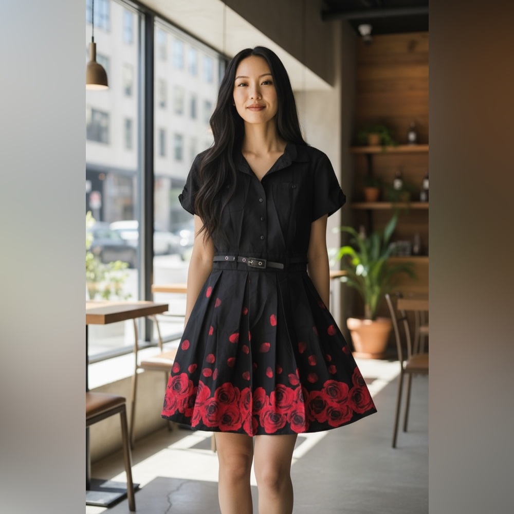 ebe Black Rose Print Dress – Size XS